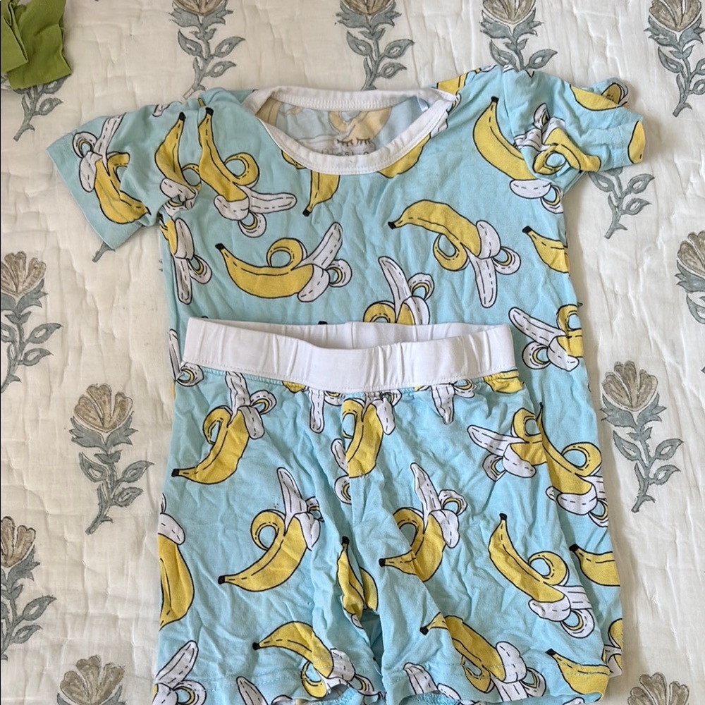 Little Sleepies Banana Print Pajama Set - Light Blue and Yellow
